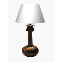 Zdjęcie Lampa stołowa, okrągła podstawa wykonana z drewna o różnych esencjach