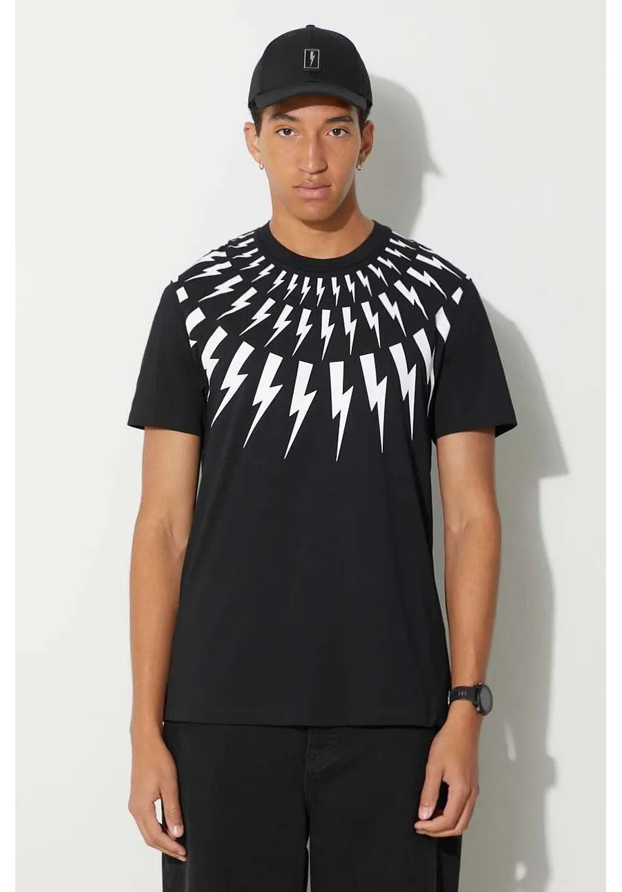 obrazek 1 Neil Barett t-shirt bawełniany FAIRISLE THUNDERBOLT męski kolor czarny z nadrukiem PBJT007S.V501S.524