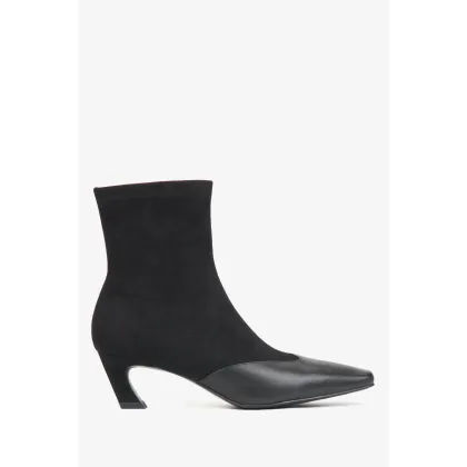 Zdjęcie Estro: Czarne botki damskie na niskim obcasie z miękkich tekstyliów i skóry