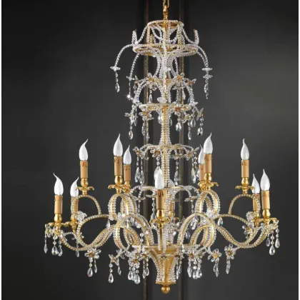 Zdjęcie Oryginalny żyrandol z brązu i kryształu do stylowych wnętrz