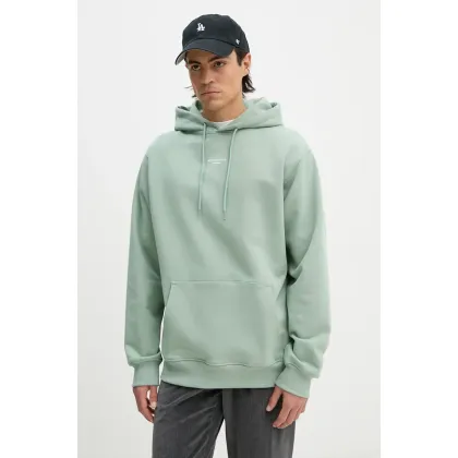 Zdjęcie Drôle de Monsieur bluza bawełniana Le Hoodie Slogan Classique męska kolor zielony z kapturem gładka E.HO161.CO127.WG Le Hoodie Slogan Classique
