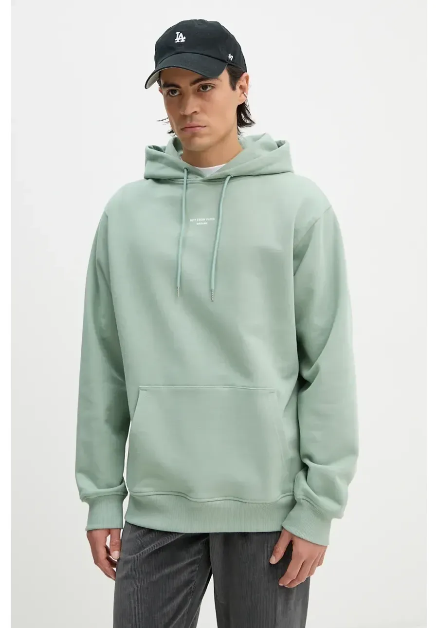 obrazek 1 Drôle de Monsieur bluza bawełniana Le Hoodie Slogan Classique męska kolor zielony z kapturem gładka E.HO161.CO127.WG Le Hoodie Slogan Classique