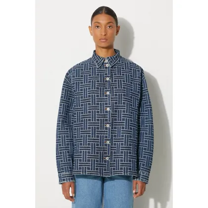 Zdjęcie Kenzo koszula jeansowa Dropped Shoulders Shirt damska kolor niebieski relaxed z kołnierzykiem klasycznym FE62DC2476J3.DS