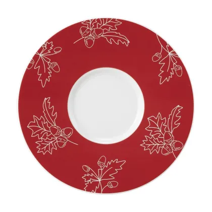Zdjęcie Porcelanowy duży spodek 17,5 cm w kolorze czerwonym zdobiony motywem liści dębu i żołędzi - Seltmann Weiden