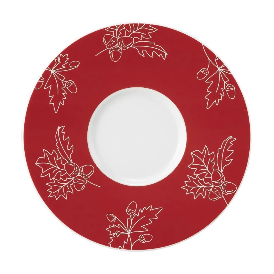 obrazek 1 Porcelanowy duży spodek 17,5 cm w kolorze czerwonym zdobiony motywem liści dębu i żołędzi - Seltmann Weiden