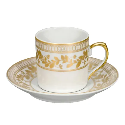 Picture Porcelain coffee cup with a stand with a golden floral decorative motif - 4 pieces - Vista Alegre
