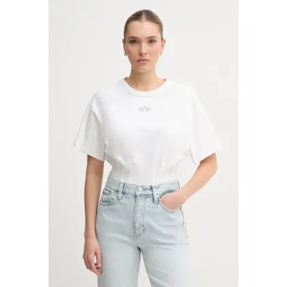 Zdjęcie Alpha Industries t-shirt bawełniany Waisted damski kolor biały 148070