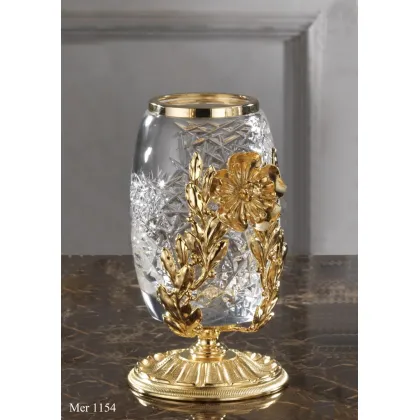 Zdjęcie Pojemnik na szczoteczki do zębów z grawerowanego kryształu i pozłacanego brązu