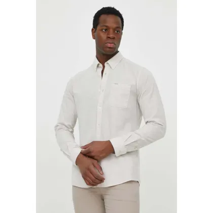 Zdjęcie Barbour koszula lniana kolor beżowy slim z kołnierzykiem button-down MSH5090