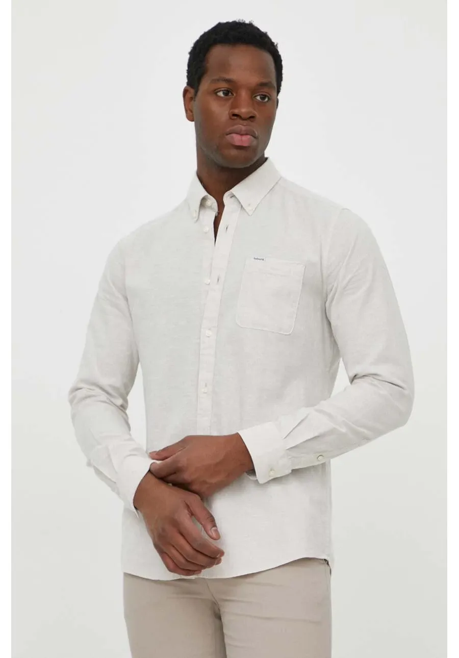 obrazek 1 Barbour koszula lniana kolor beżowy slim z kołnierzykiem button-down MSH5090