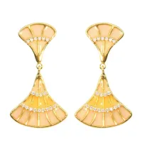 Picture Stylish I8K Gold Plated Silver Earrings White Cubic Zircons Pink Nail Polish