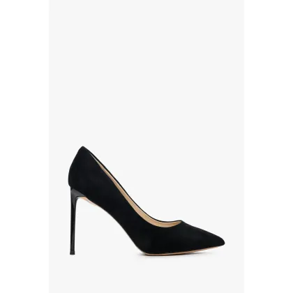 Zdjęcie Estro: Szpilki damskie czarne z weluru naturalnego