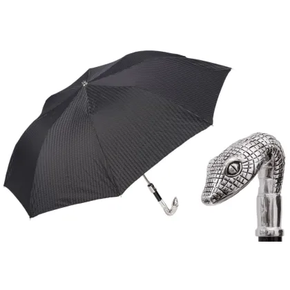 Picture Beautiful, stylish black men's umbrella with a handle in the shape of a silver snake head - Pasotti