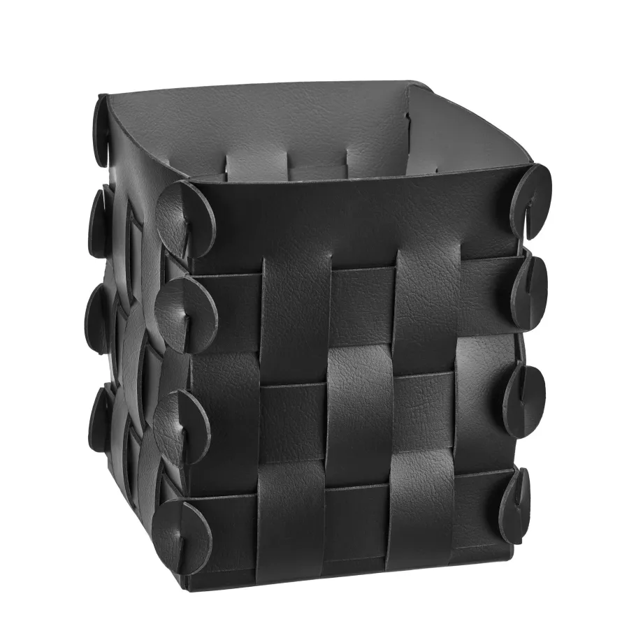 obrazek 1 Piękny mały czarny koszyk Shlesser 13x13xH17 cm z naturalnej skóry z recyklingu