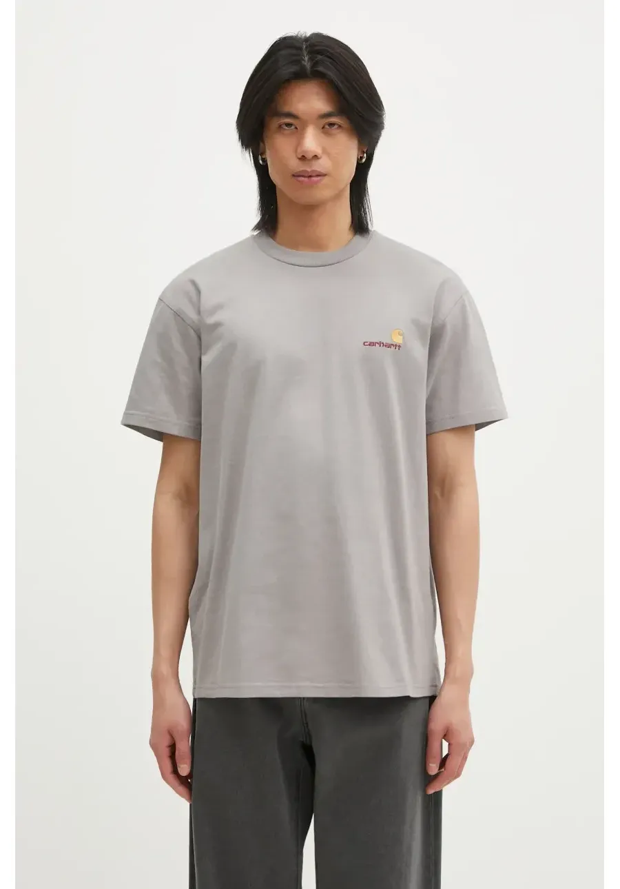 obrazek 1 Carhartt WIP t-shirt bawełniany American Script męski kolor szary z aplikacją I029956.2LRXX
