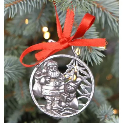 Zdjęcie Dekoracja świąteczna na choinkę z pewteru - mikołaj z bałwanem