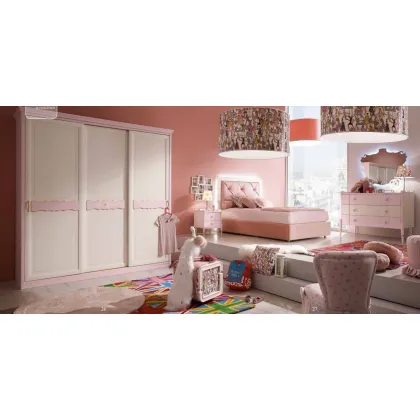 Zdjęcie Dziewczęce łóżko z zaokrągloną ramą i zagłówkiem, tapicerowane - Ferretti e Ferretti