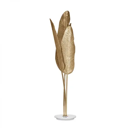 Picture Floor lamp made of carved and polished brass with marble base - Ginger & Jagger