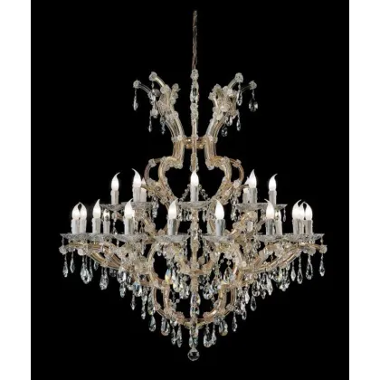 Zdjęcie Żyrandol z pozłacaną metalową ramą pokrytą szklanymi ramionami i przezroczystymi kryształowymi zawieszkami - Il Paralume Marina