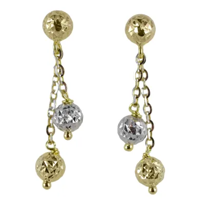 Zdjęcie Kolczyki wiszące z fasetowanymi kulami z żółtego i białego złota