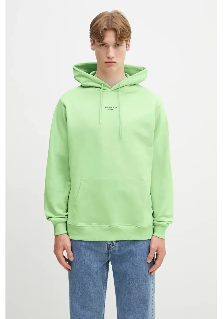 obrazek 1 Drôle de Monsieur bluza bawełniana Le Hoodie Slogan Classique męska kolor zielony z kapturem z nadrukiem G-HO161-CO127-LGN