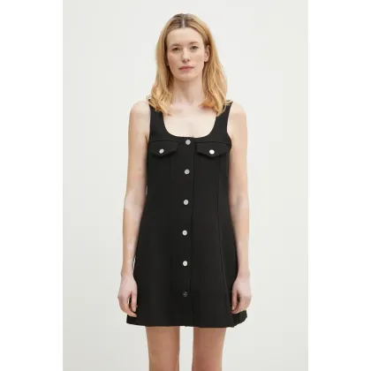 Zdjęcie GANNI sukienka Bonded Crepe Mini kolor czarny mini rozkloszowana W0187