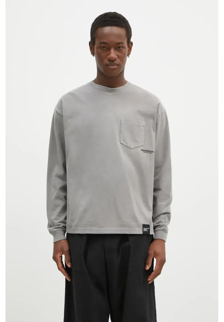 obrazek 1 NEIGHBORHOOD longsleeve bawełniany kolor szary gładki 242FPNH.CSM15