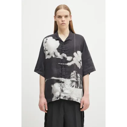 Zdjęcie Undercover koszula lniana Shirt/blouse kolor czarny relaxed z kołnierzykiem klasycznym UC1E4401.1