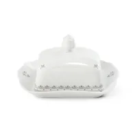 Picture A unique square porcelain butter dish decorated with a subtle gray motif - Leander