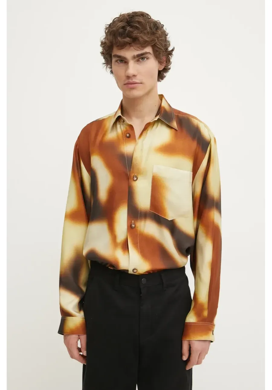 obrazek 1 Nanushka koszula jedwabna SEBAS kolor żółty regular z kołnierzykiem klasycznym NM24FWSH04717