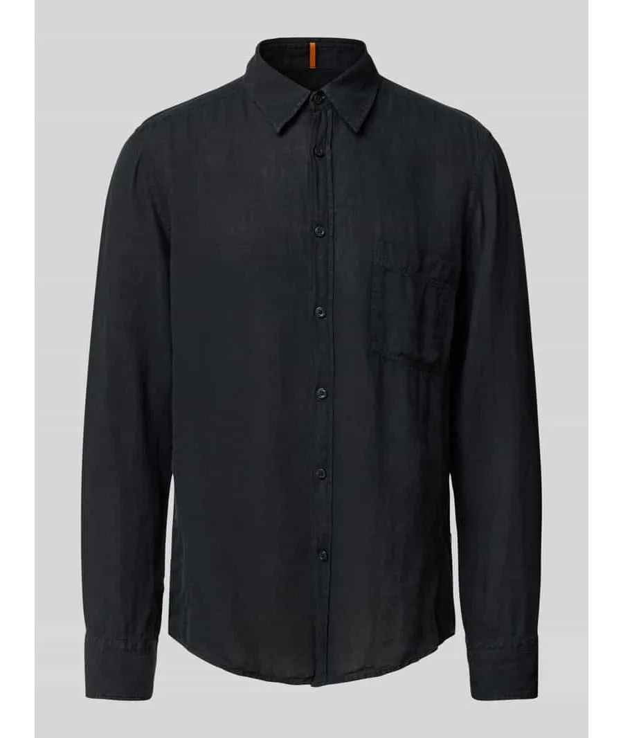 obrazek 1 Koszula lniana o kroju regular fit z kieszenią na piersi model ‘Relegant’