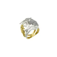 Picture Stylish ring 18K gold-plated silver White enamel White zircons