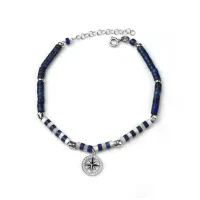 Picture Bracelet made of rhodium-plated silver, blue lapis and mother of pearl. Pendant finished with white zircons