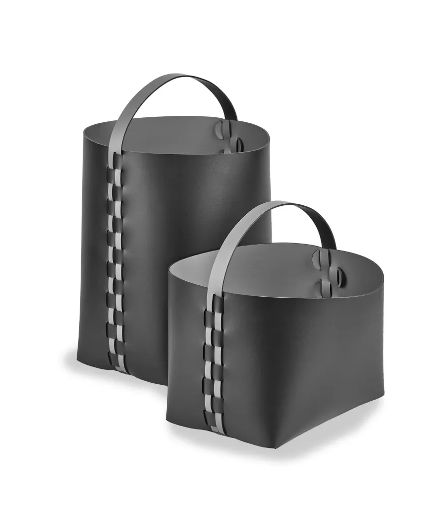 obrazek 3 Wyjątkowy skórzany czarny kosz Helena z rączką 35x30xH45 cm