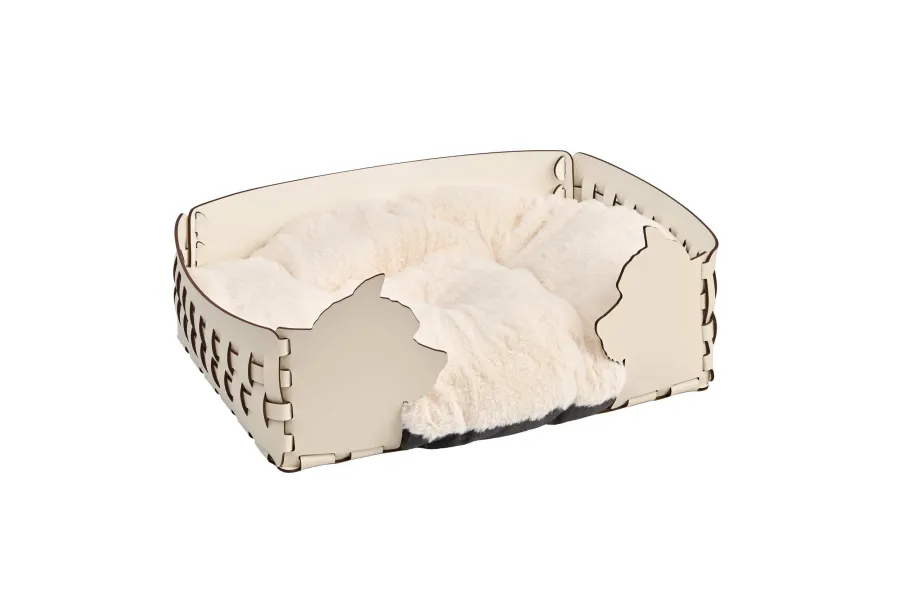 obrazek 2 Wyjątkowe legowisko dla psa 45x30xH15 cm z dwustronną poduszką w kolorze waniliowym