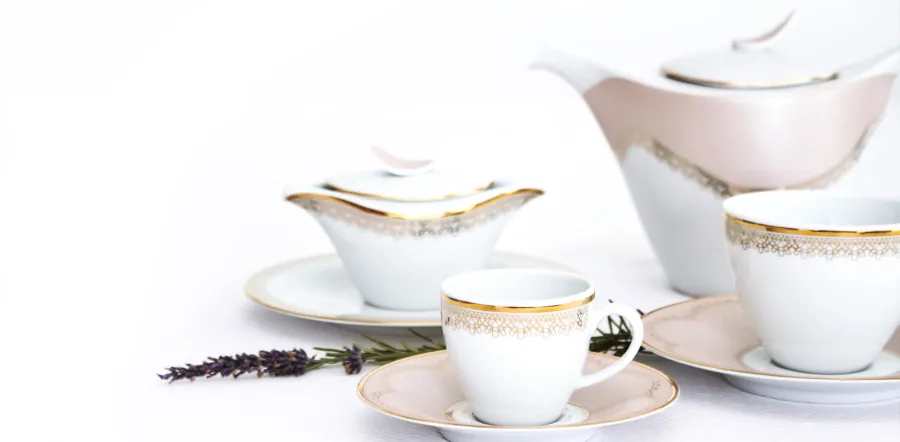 obrazek 20 Elegancki porcelanowy komplet zastawy stołowej dla 12 osób - Porcel
