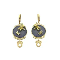 Picture Elegant I8K Gold Plated Silver Earrings White Cubic Zircons Blue Enamel