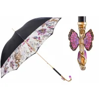 Picture Luxurious black women's umbrella decorated with a butterfly pattern and a beautiful handle - Pasotti