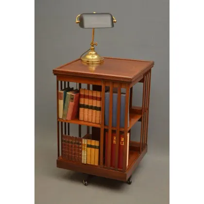 Zdjęcie Rewelacyjna, edwardiańska, obrotowa półka na książki z orzecha - antyk