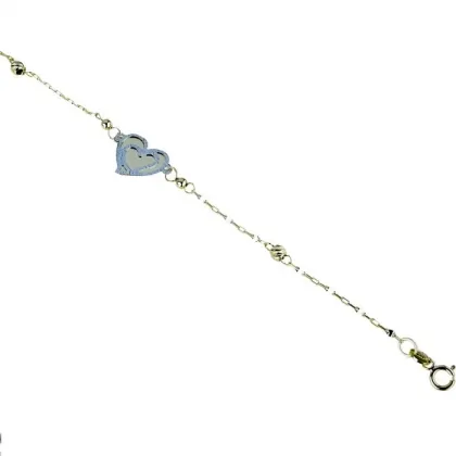 Zdjęcie Dziewczęca bransoletka z dwukolorowym blaszanym sercem i obrobionymi kulami