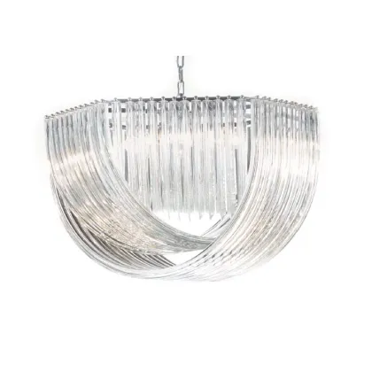 Zdjęcie Żyrandol z zakrzywionymi trójściennymi szkłami Murano w przezroczystym kolorze - Il Paralume Marina