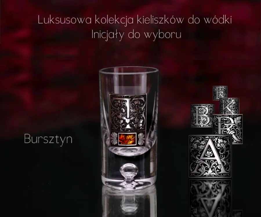 obrazek 3 Kieliszki do wódki z bursztynem i inicjałem