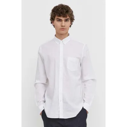 Zdjęcie Samsoe Samsoe koszula lniana męska kolor biały regular z kołnierzykiem button-down