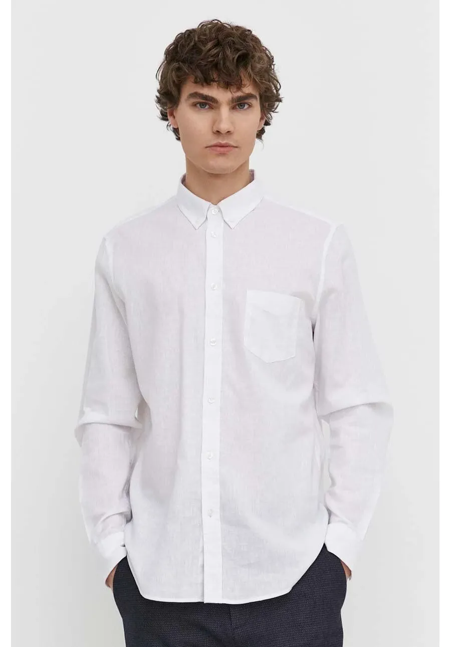 obrazek 1 Samsoe Samsoe koszula lniana męska kolor biały regular z kołnierzykiem button-down