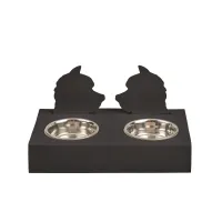 Zdjęcie Stylowy skórzany stojak na miski dla psa 40x22xH7,5 cm w kolorze czekoladowym