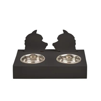 Zdjęcie Stylowy skórzany stojak na miski dla psa 40x22xH7,5 cm w kolorze czekoladowym