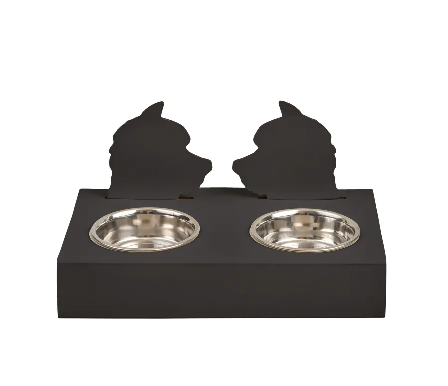 obrazek 1 Stylowy skórzany stojak na miski dla psa 40x22xH7,5 cm w kolorze czekoladowym