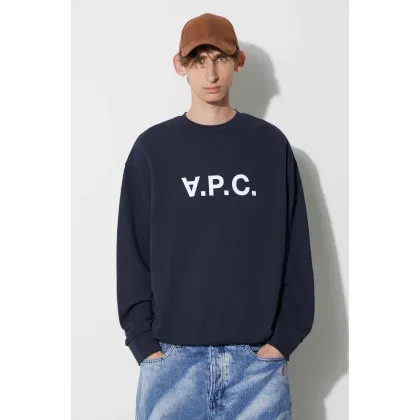 Zdjęcie A.P.C. bluza bawełniana męska kolor granatowy z aplikacją