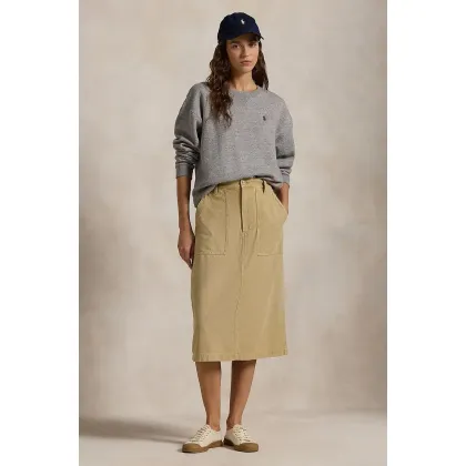 Zdjęcie Polo Ralph Lauren spódnica bawełniana RICKY MD SK kolor beżowy midi rozkloszowana 211959051