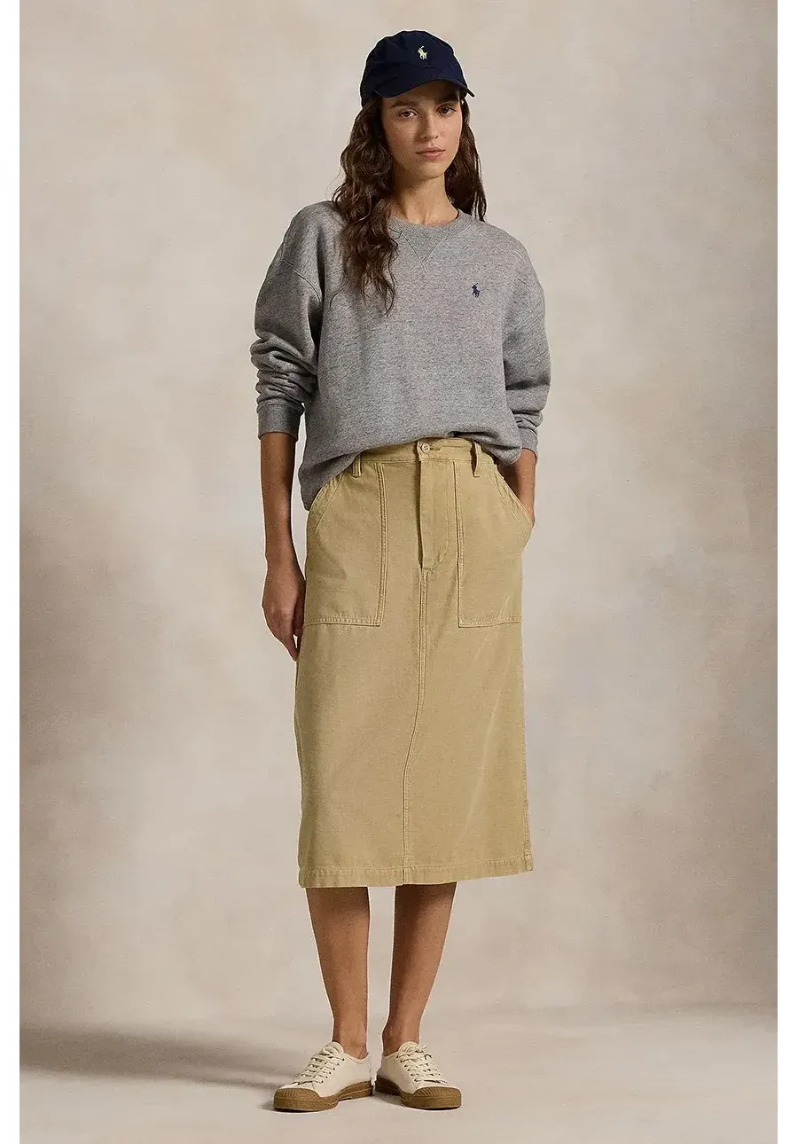obrazek 1 Polo Ralph Lauren spódnica bawełniana RICKY MD SK kolor beżowy midi rozkloszowana 211959051